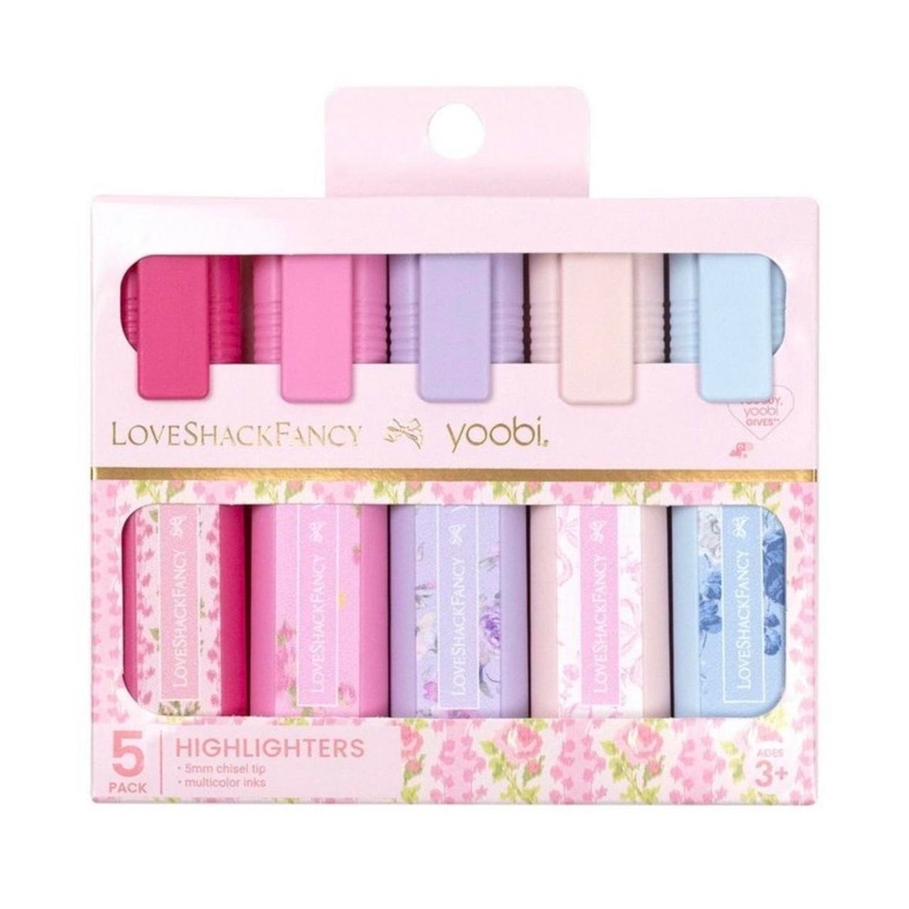 LoveShackFancy x Yoobi 5 pack highlighters in pastel shades
